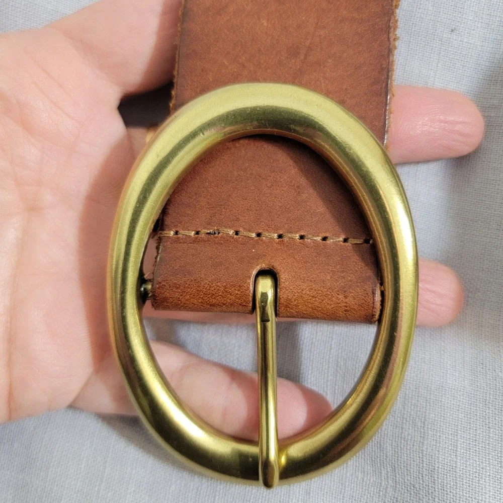 Chaps Brown Braided Leather Belt with Gold Buckle